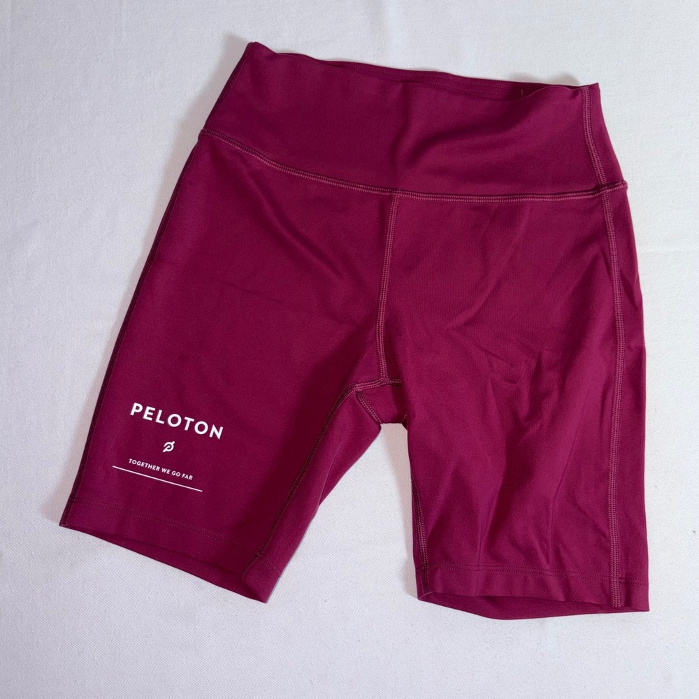Peloton Biker Shorts Small Burgundy High Rise Compression Logo 6" Inseam